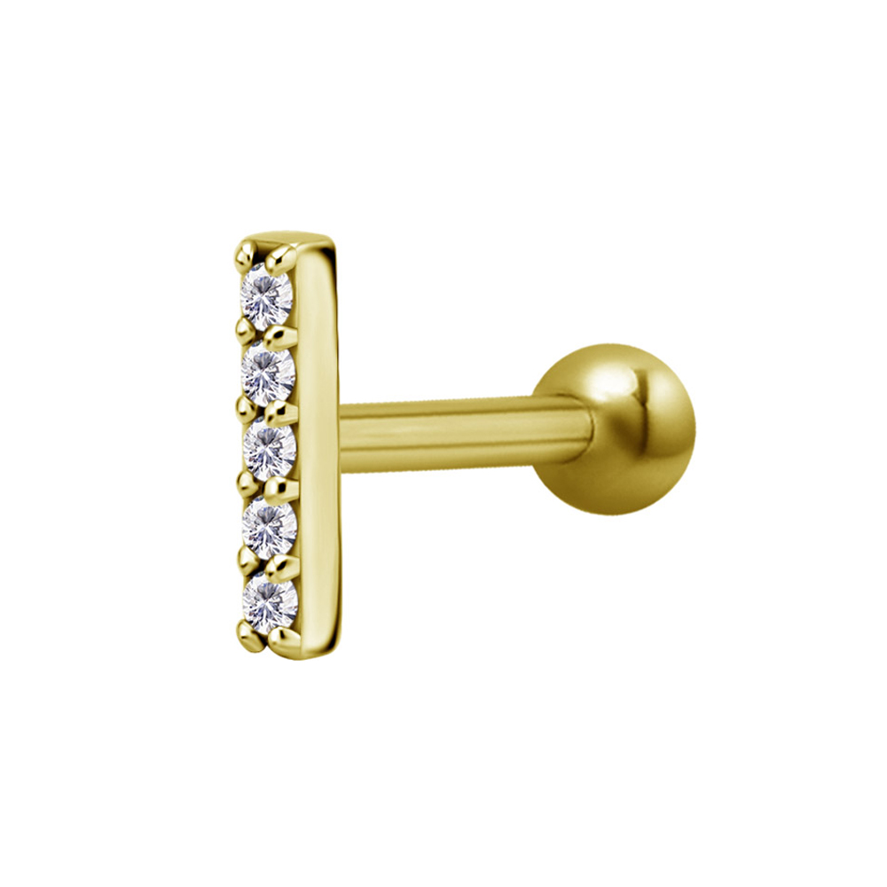 Labret piercing - 5 kristaller -  guld PVD