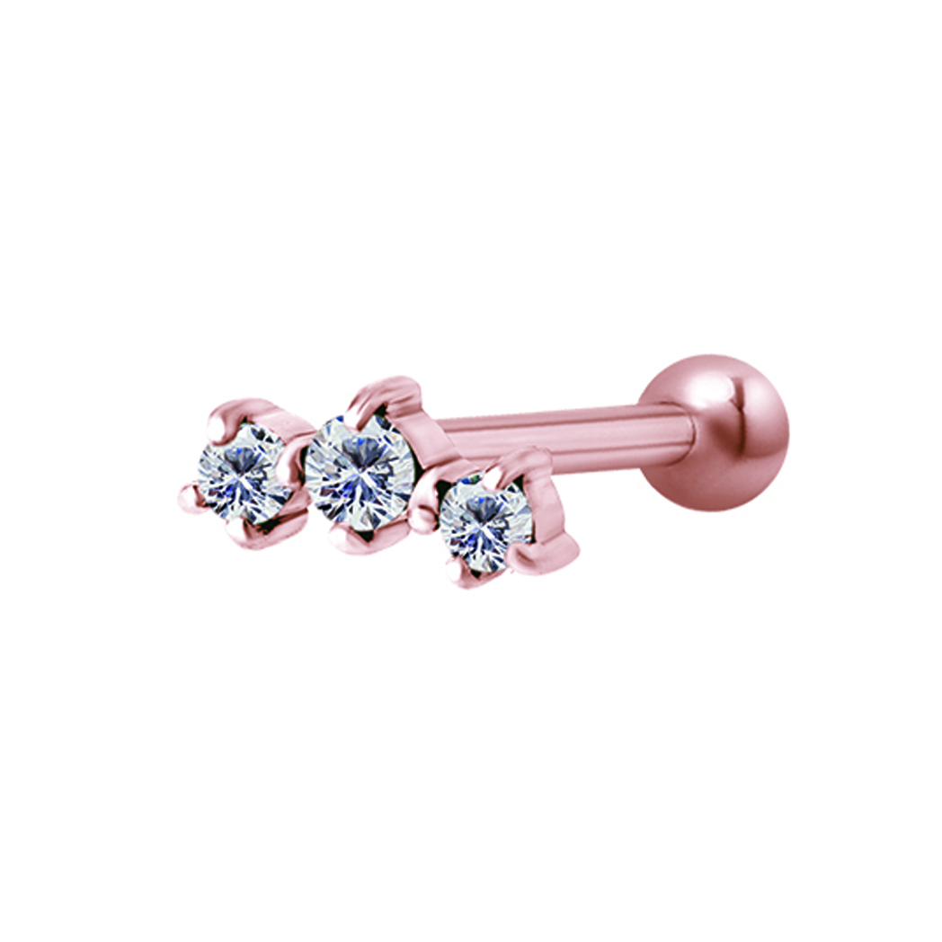 Barbell - 1,2 mm - 3 st vita kristaller - roséguld