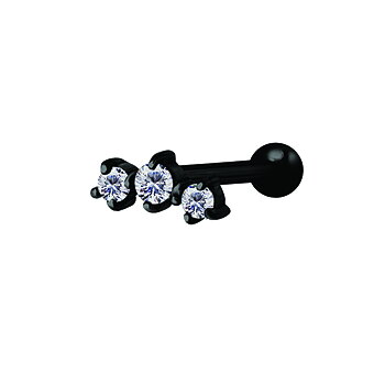 Barbell - 1,2 mm - 3 st vita kristaller - svart PVD