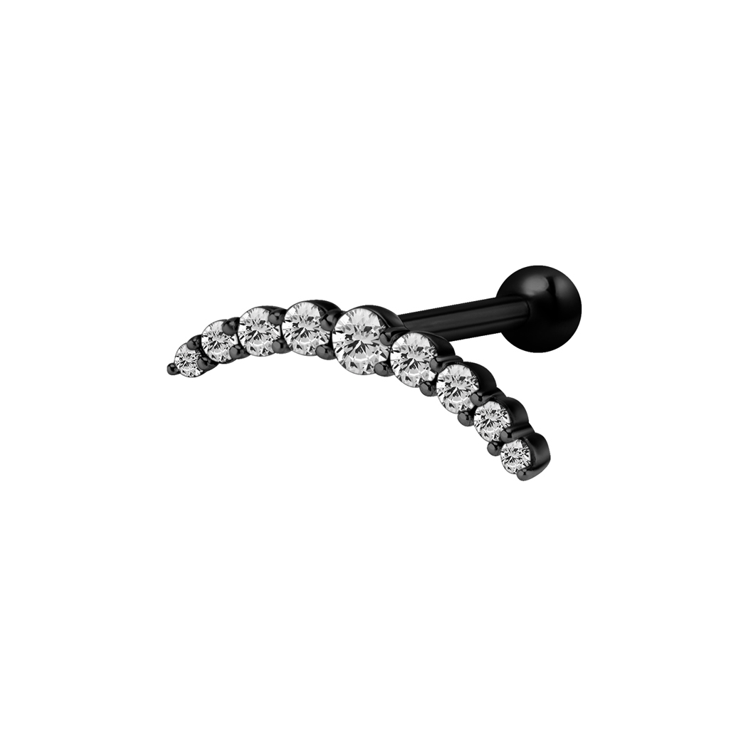 Barbell - 9 st vita kristaller - svart PVD