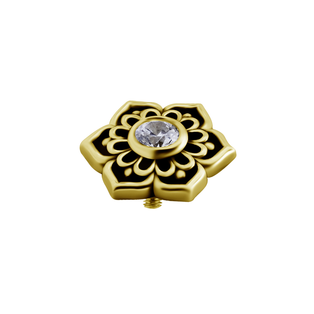 Topp till piercingstav - blomma och swarovskikristall - 18K äkta guld - 2