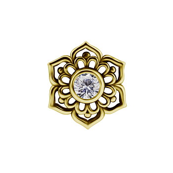 Topp till piercingstav - blomma och swarovskikristall - 18K äkta guld