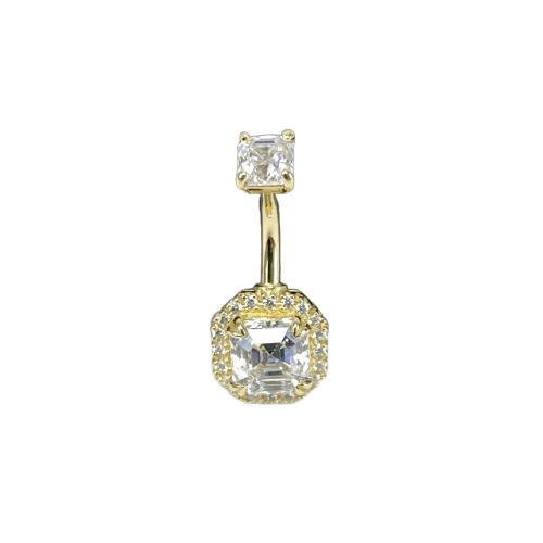 Navelpiercing i 18K äkta guld med diamantfattade cubic zirconer