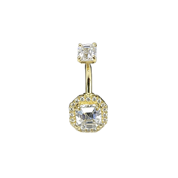 Navelpiercing i 18K äkta guld med diamantfattade cubic zirconer