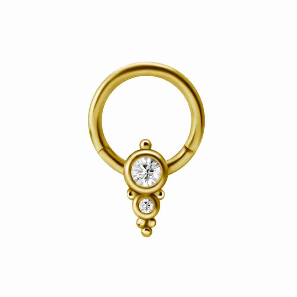 Clicker - 1,2 mm - öppningsbar - 24K guld PVD - vita kristaller