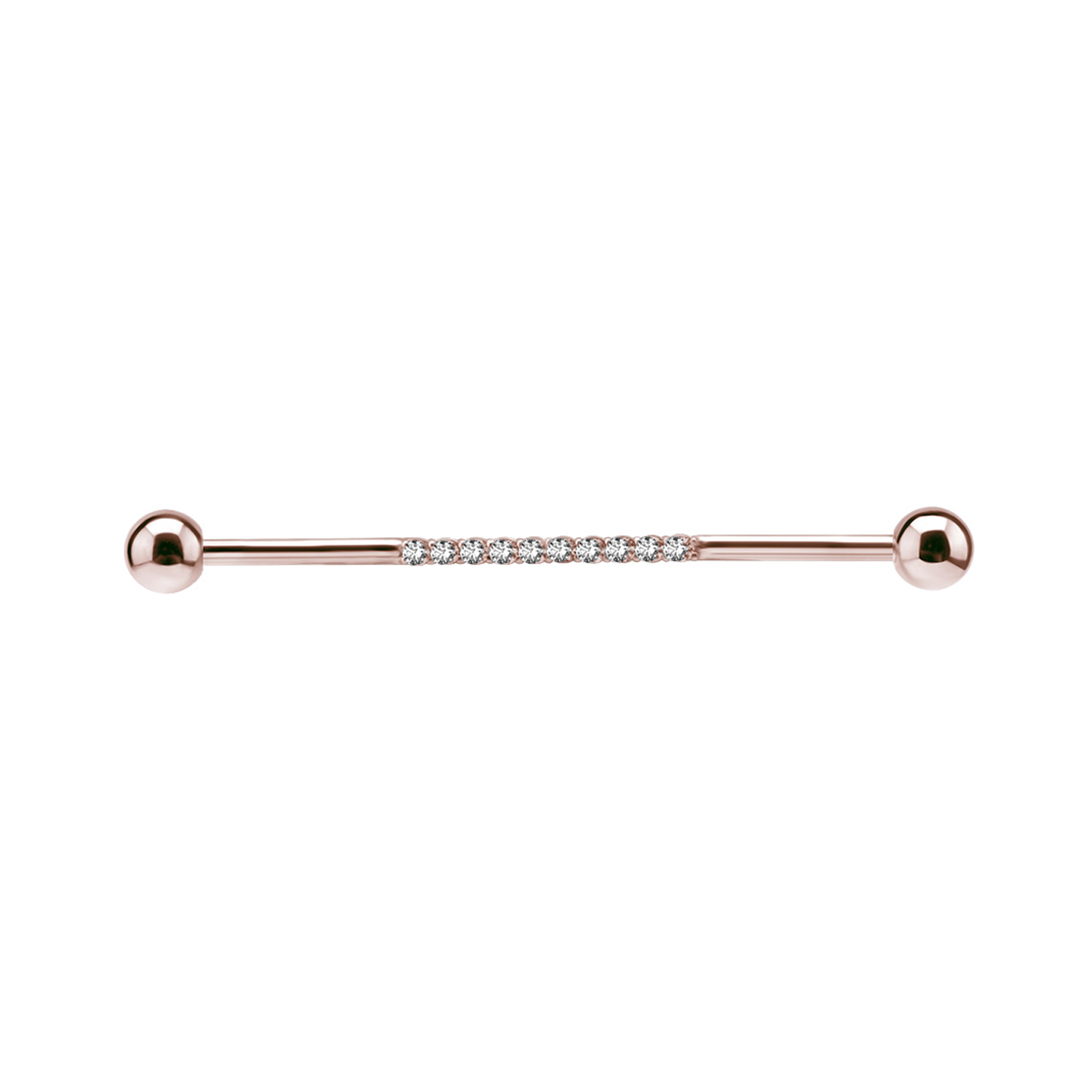 Lång barbell - 1,6 mm - roséguld med kristaller