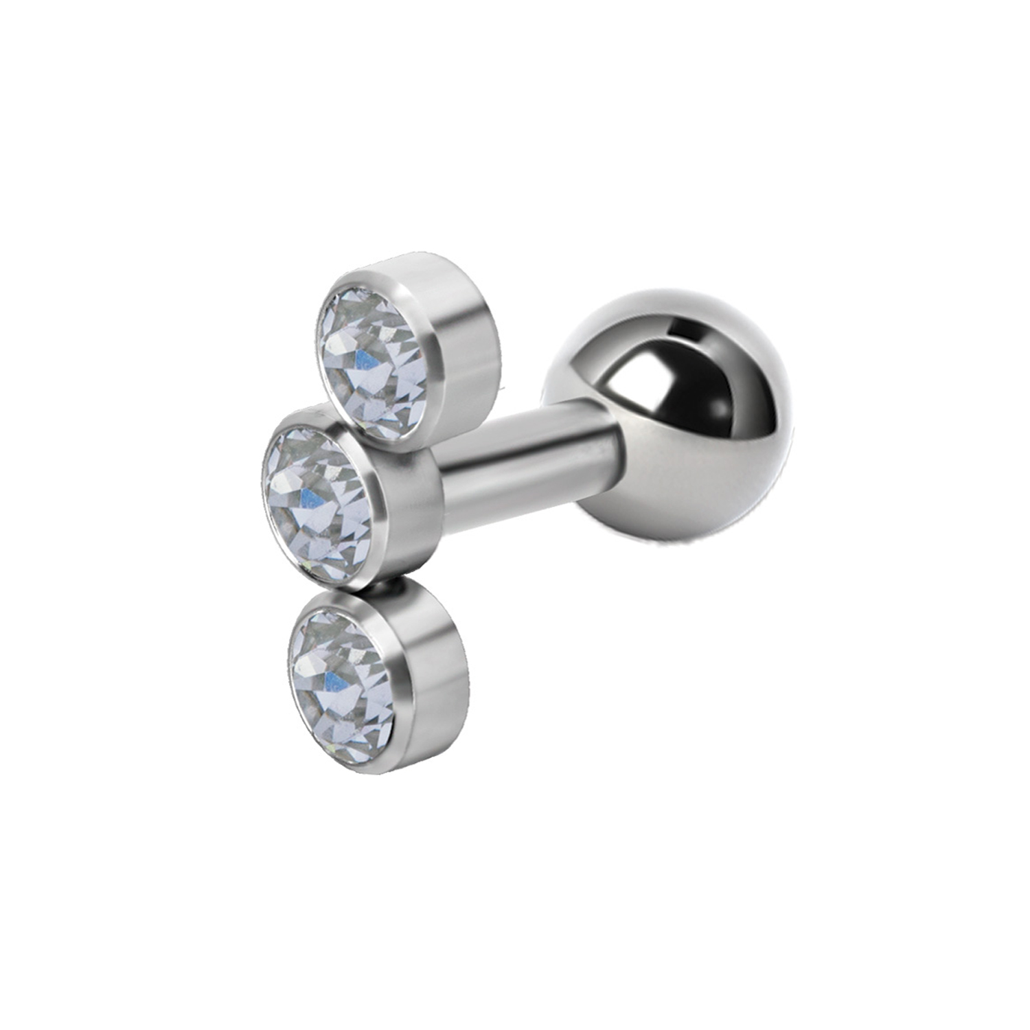 Barbell rund fattning - 3 st vita kristaller - titan
