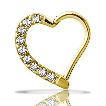 Clicker - höger - hjärtform -24k guld PVD - vita kristaller