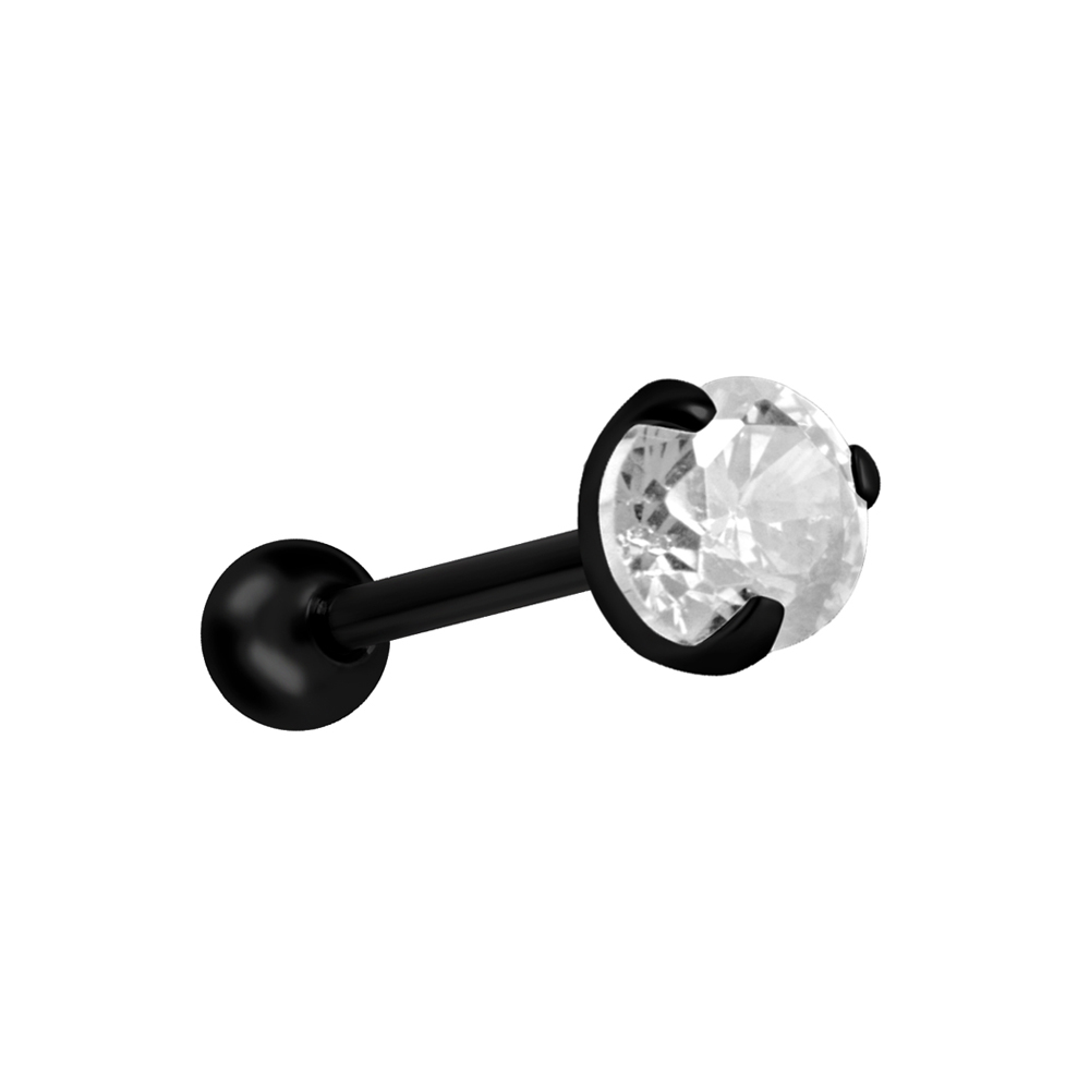Barbell - 1,2 mm - 6 mm - svart PVD - 4 mm vit kristall