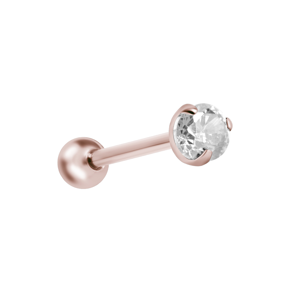 Barbell - 1,2 mm - 6 mm - roséguld PVD - 3 mm vit kristall