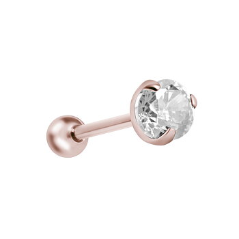 Barbell - 1,2 mm - 6 mm - roséguld PVD - 4 mm vit kristall