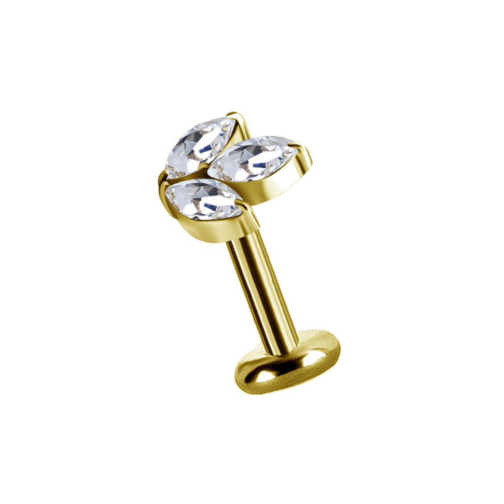 Topp till piercingstav- 18K äkta guld - blomblad - 2