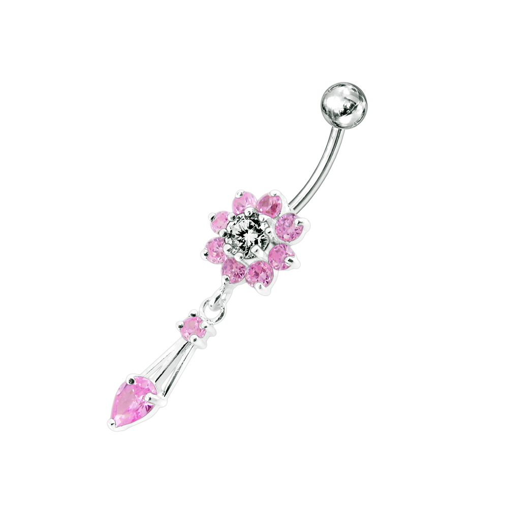 Navelsmycken -  blomma med rosa kristaller