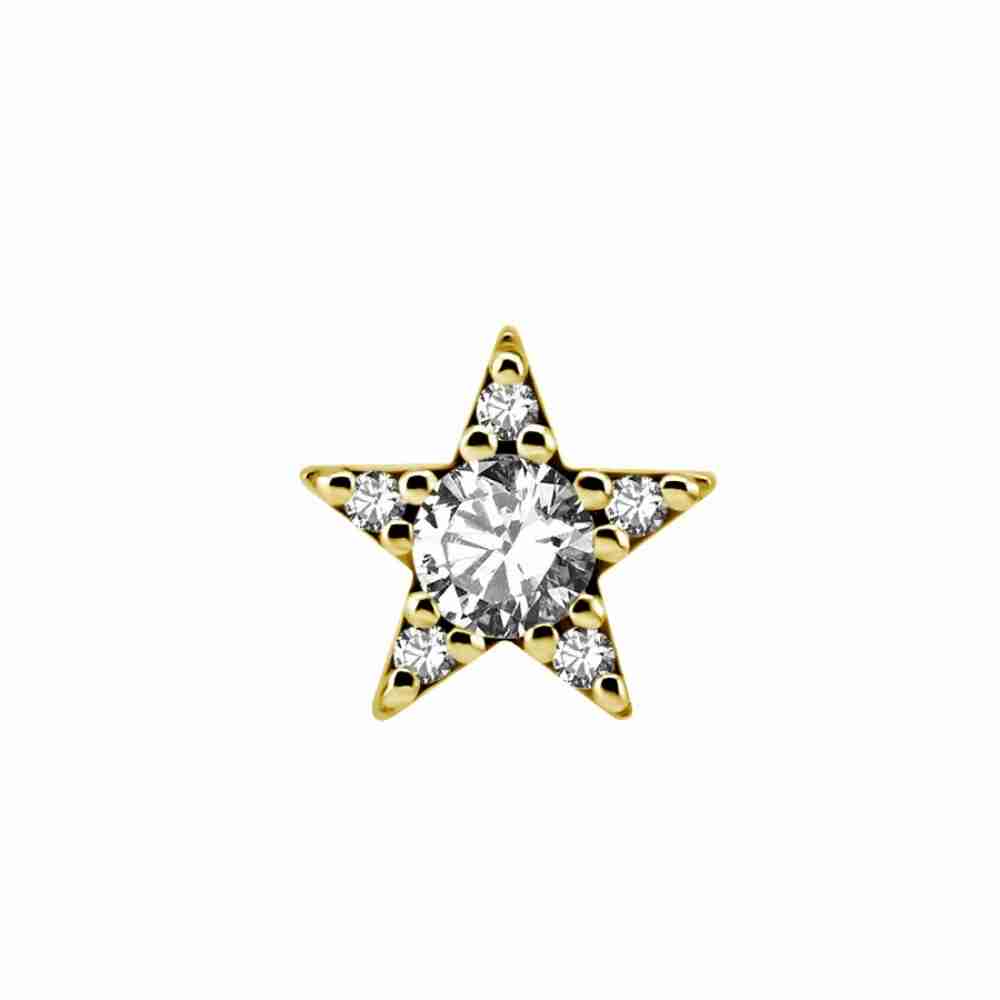 Topp till invändigt gängad labret - stjärna - 316L kirurgstål - 24K guld PVD