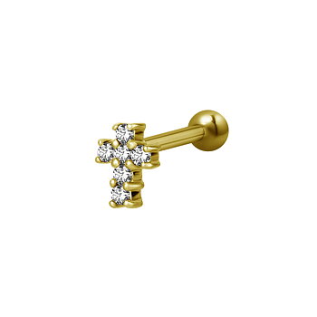 Barbell kors - 1,2 mm - 24K guld PVD - kristaller