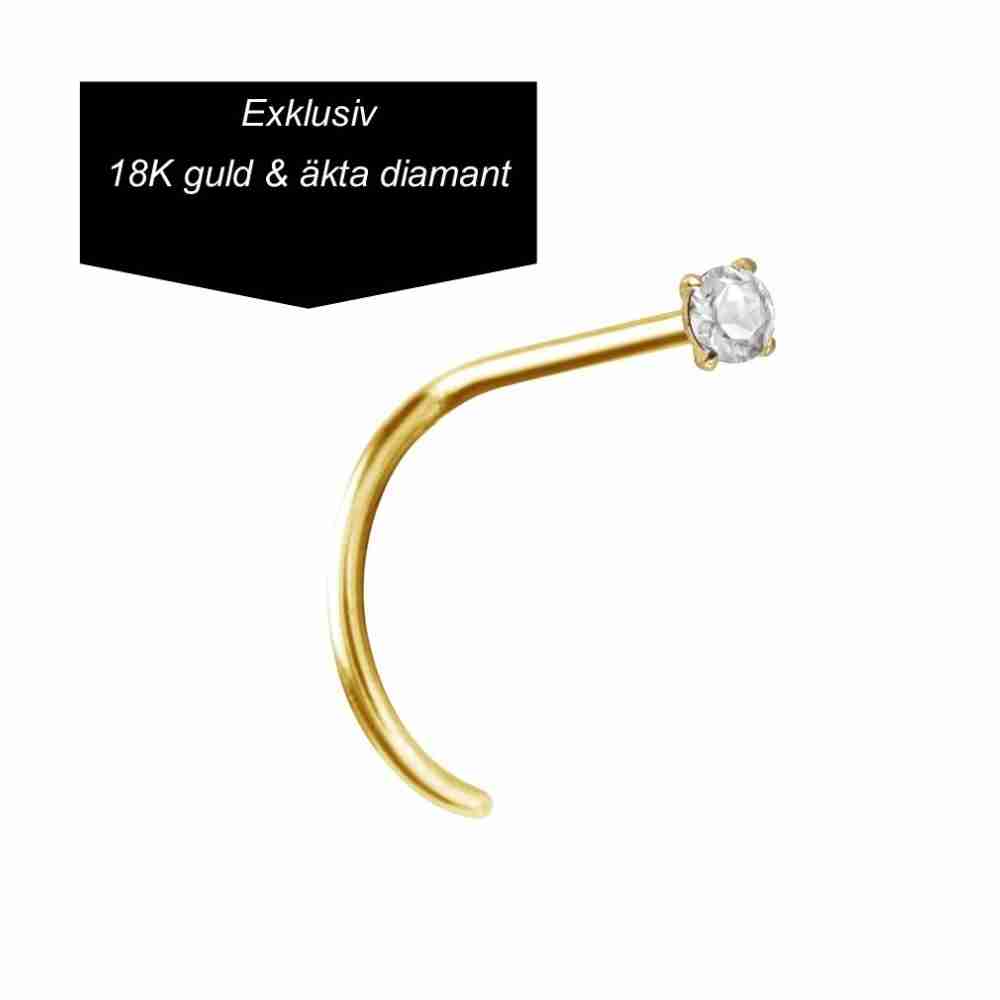Näspiercing - 0,8 mm  - 18K äkta guld och äkta diamant
