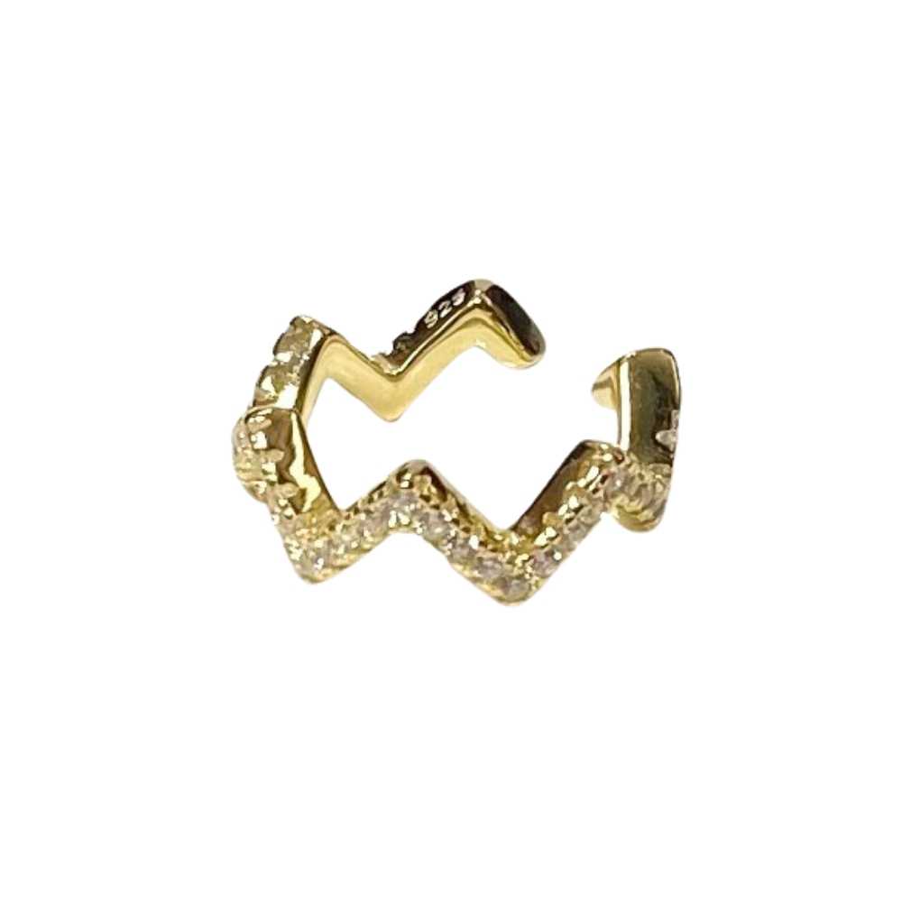 Ear cuff  i förgyllt äkta silver - zig-zag med kristaller - 2