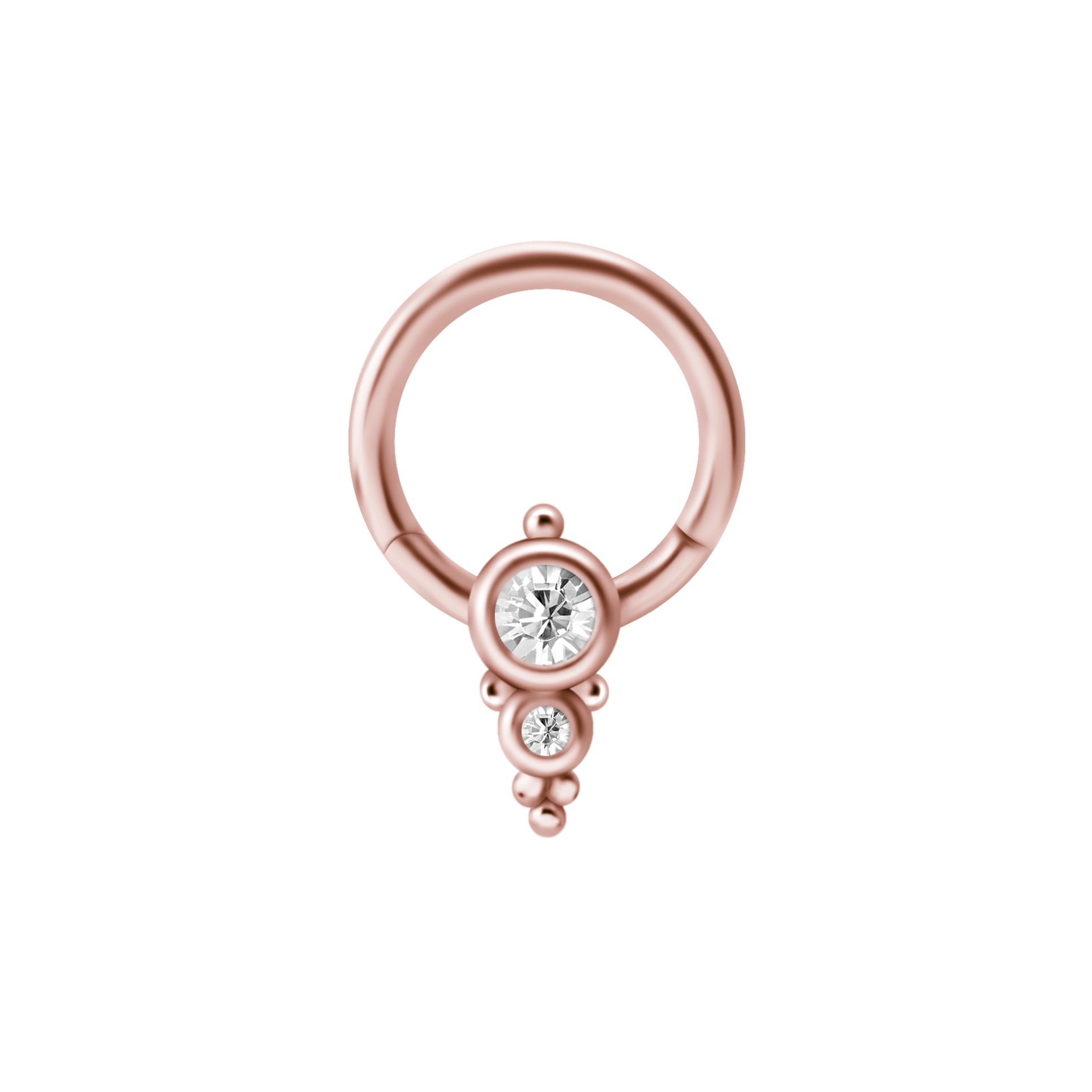 Clicker - 1,2 mm - öppningsbar - roséguld PVD - vita kristaller