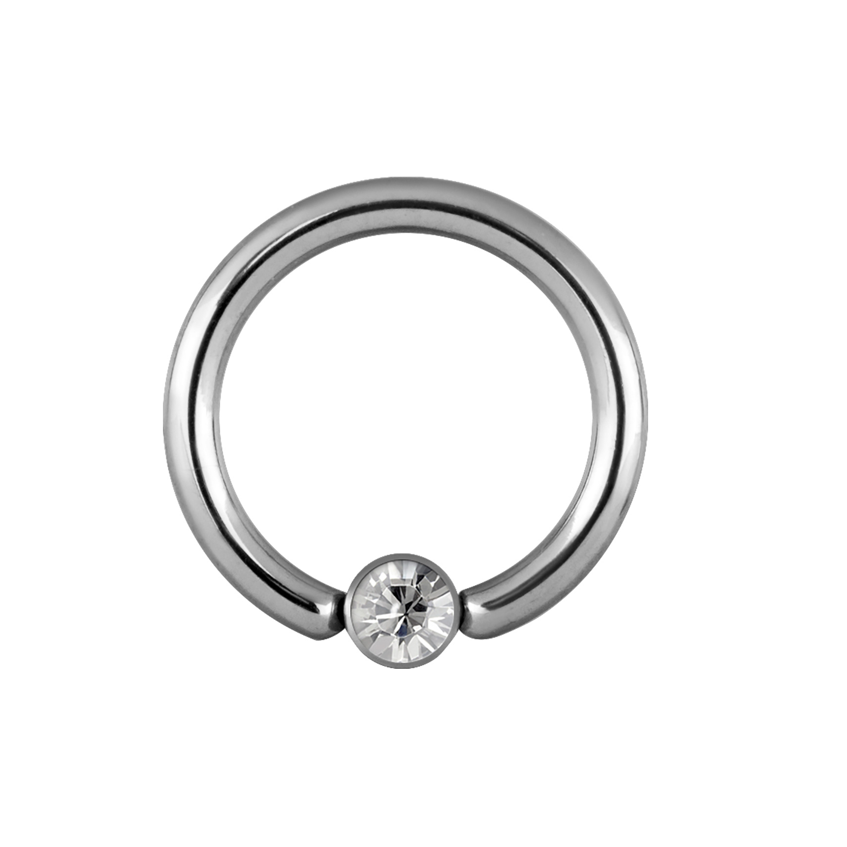 Piercingring med glittrig vit kristall - 1,2 mm - titan