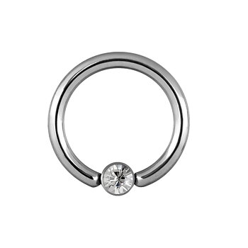 Piercingring med glittrig vit kristall - 1,2 mm - titan