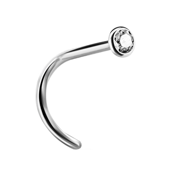 Näspiercing 1,0 mm - 2,35 mm - titan- vit kristall
