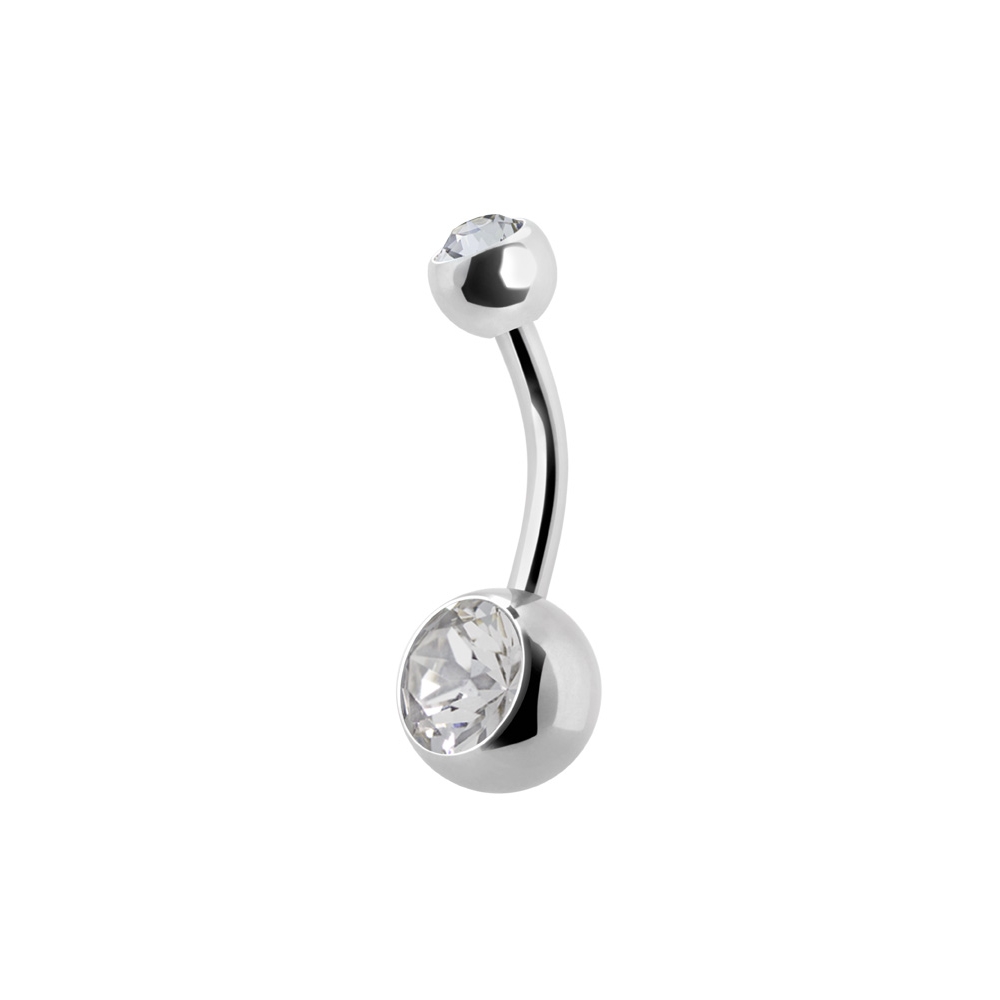 Navelpiercing - 1,6 mm - titan - Dubbel vit kristall