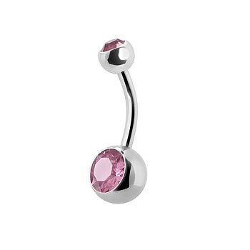 Navelpiercing - 1,6 mm - titan - Dubbel rosa kristall