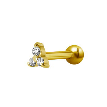 Barbell  trinity - 1,2 mm - 3 st vita kristaller - guld