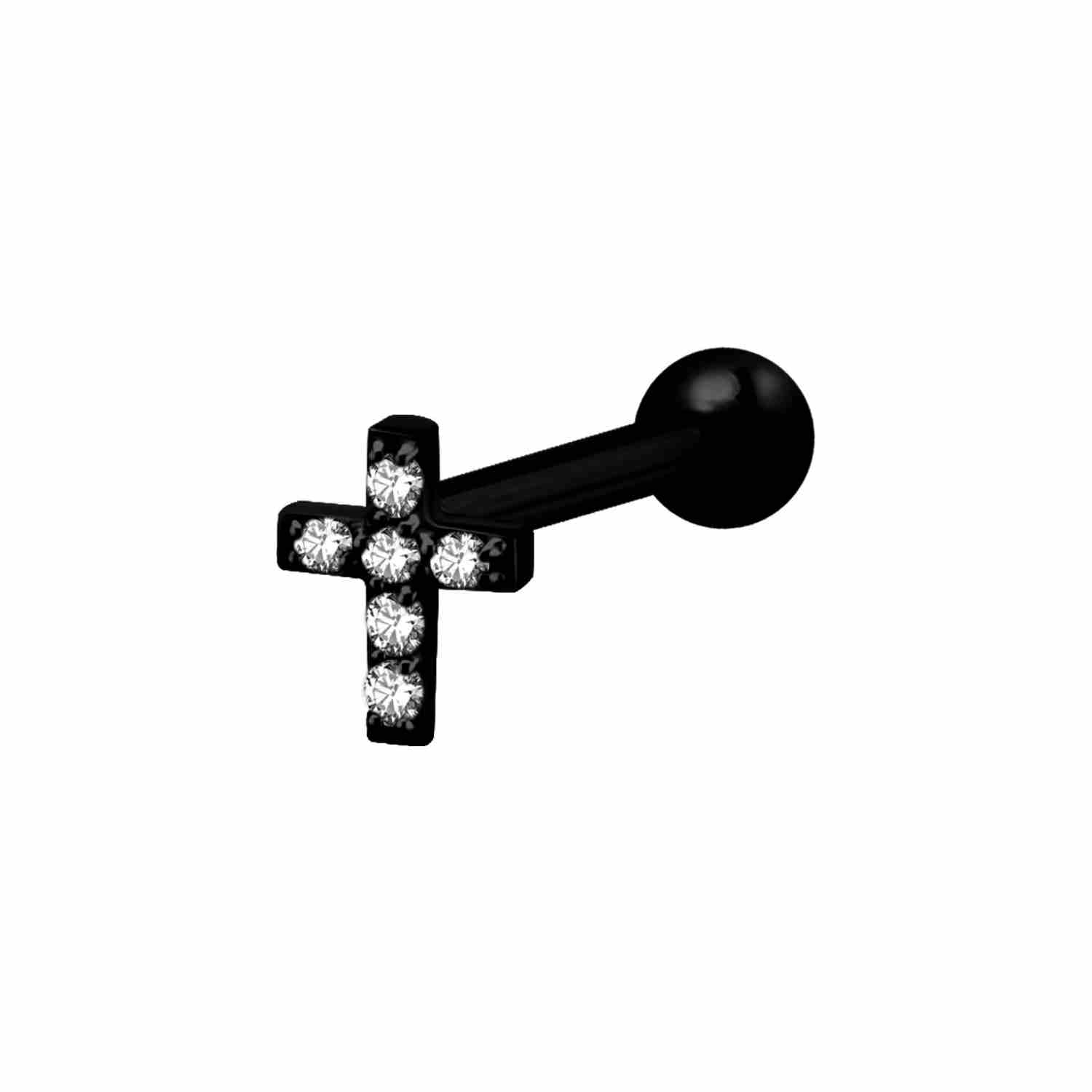 Barbell kors litet- 1,2 - PVD svart - kristaller
