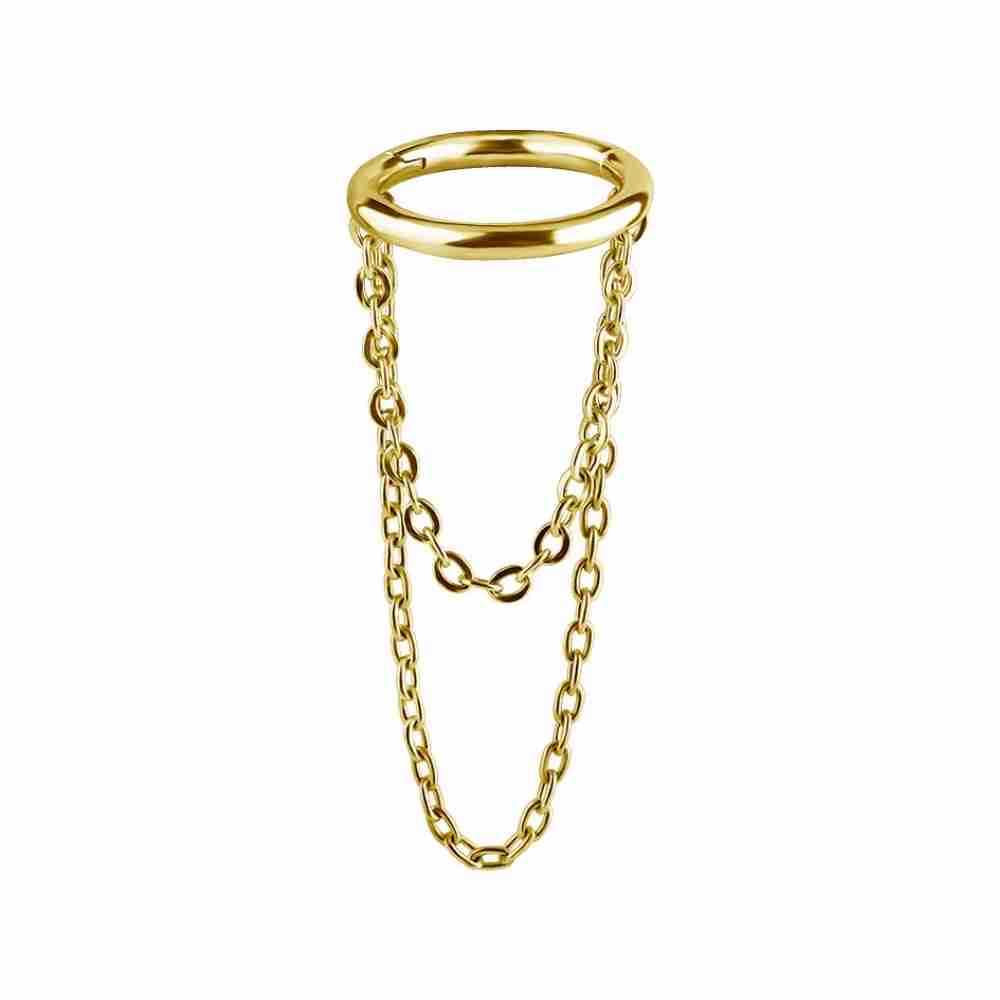 Clicker med kedja - dubbleradig - kirurgiskt stål - guld PVD