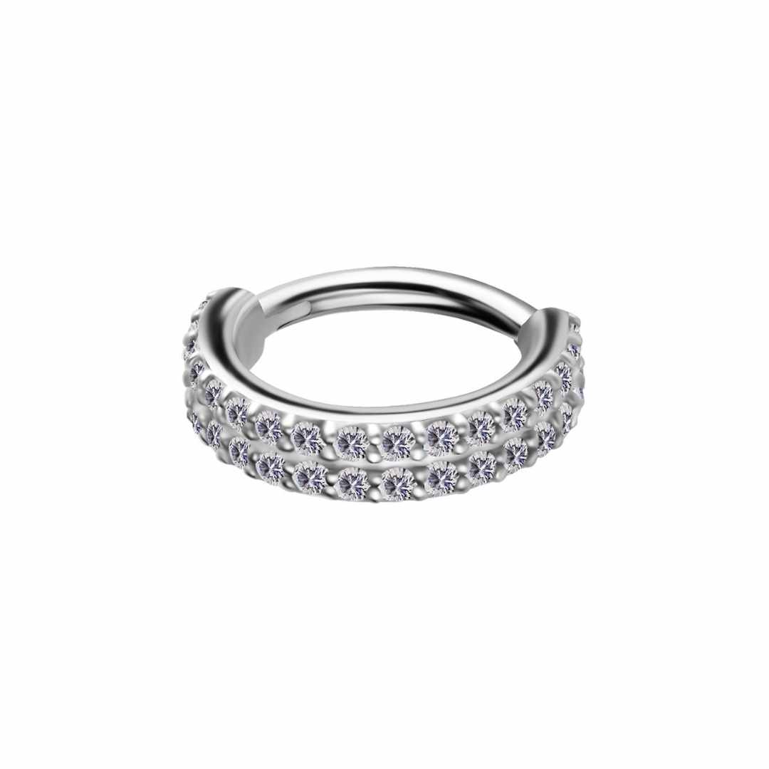 Clicker ring dubbelradig - vita kristaller - kirurgstål