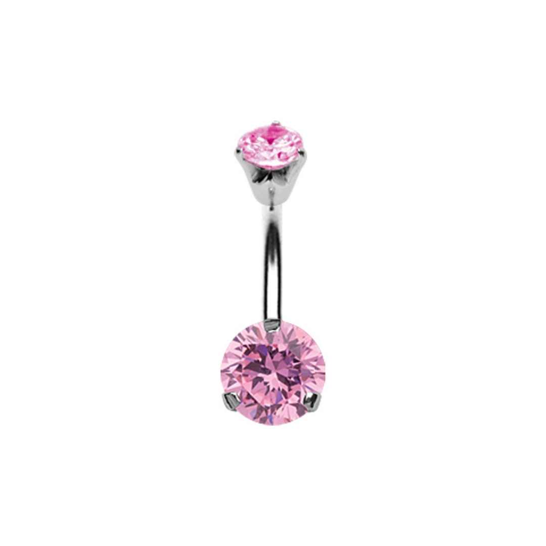 Navelpiercing - diamantfattade rosa kristaller  (10 & 5 mm) - 316L stål