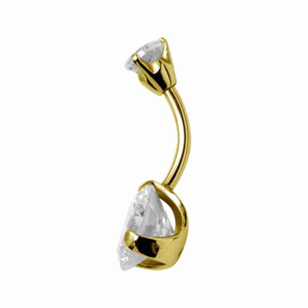 Navelpiercing - diamantfattade kristaller - 24K guldfärgat kirurgstål - 2