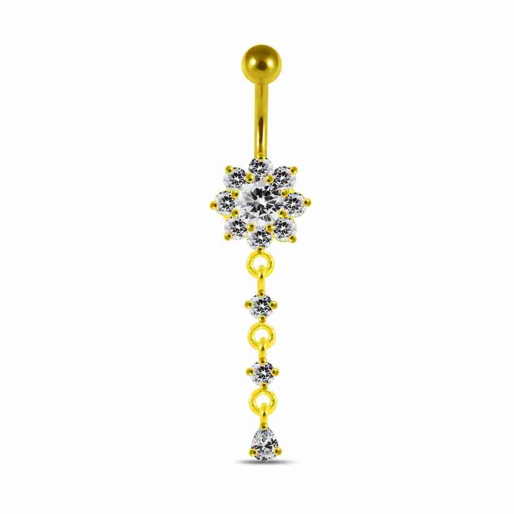Navelpiercing - blomma med kristallhänge - 18k guld pvd