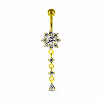 Navelpiercing - blomma med kristallhänge - 18k guld pvd