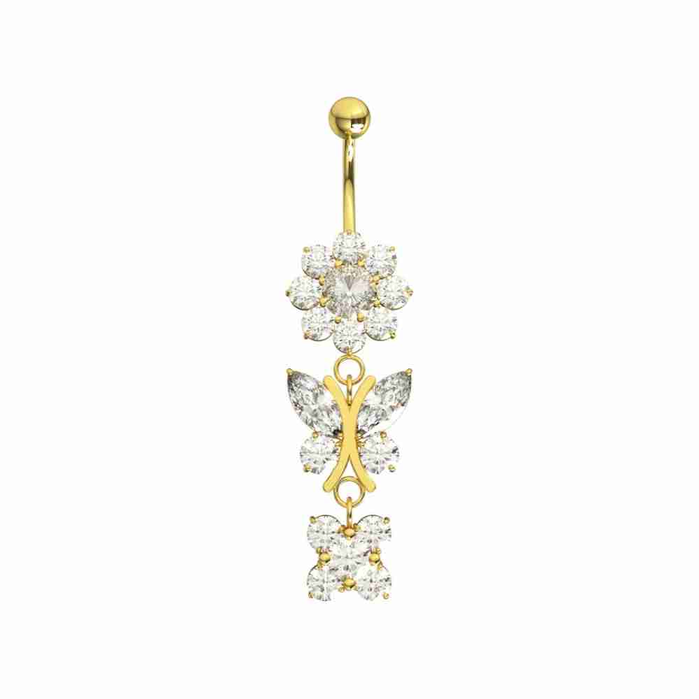 Navelpiercing - vackert hänge med kristaller - 18K guld PVD