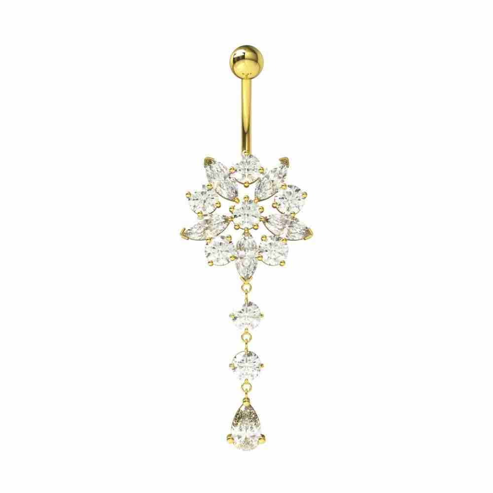 Navelpiercing - vackert hänge med kristaller - 18K guld PVD