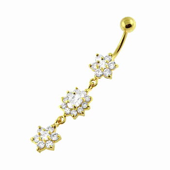 Navelpiercing - 3 hängande blommor - guld