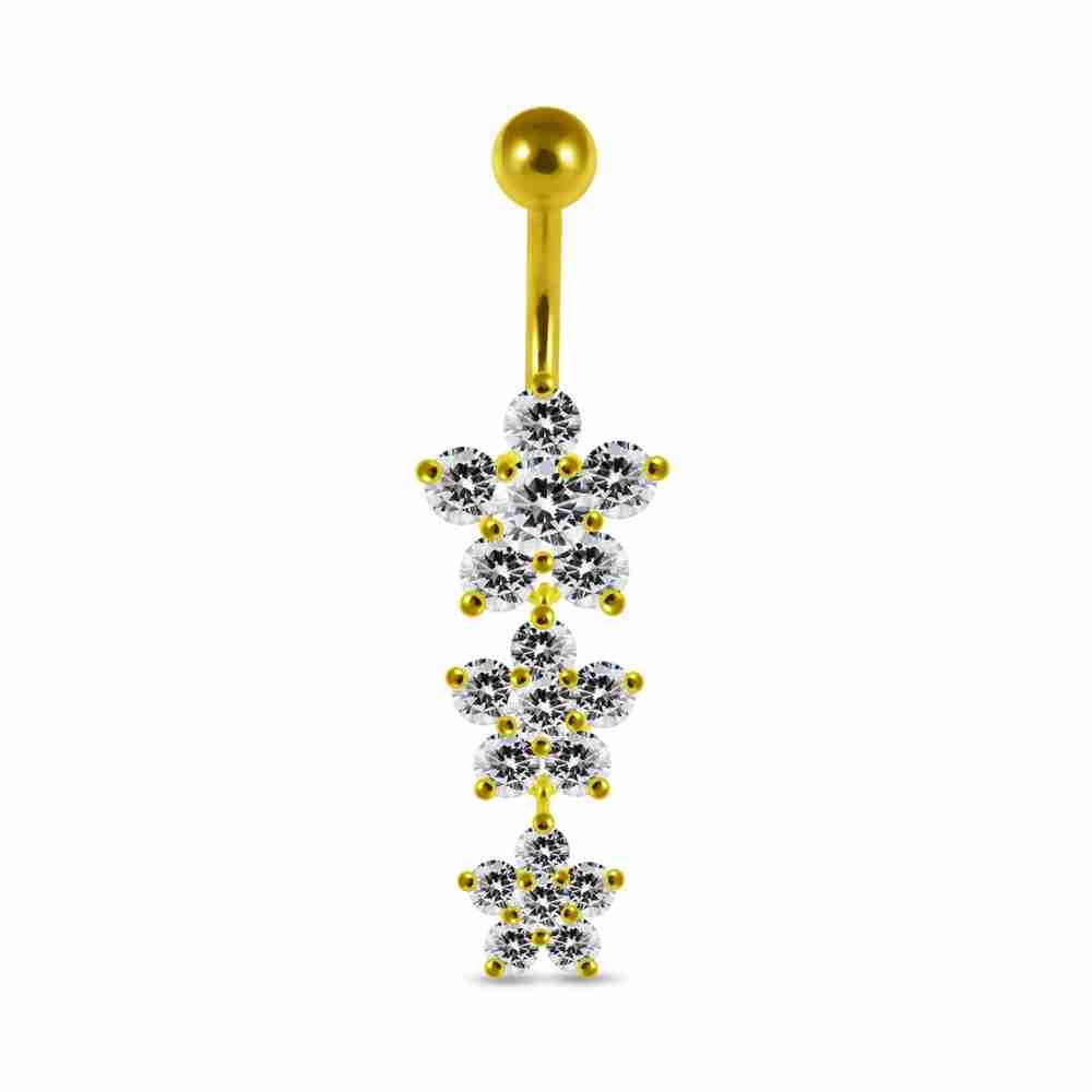 Navelpiercing - med hängande tre blommor - 18K guld