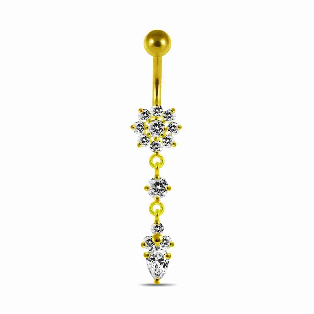 Navelpiercing - blomma hängande kristaller - guld