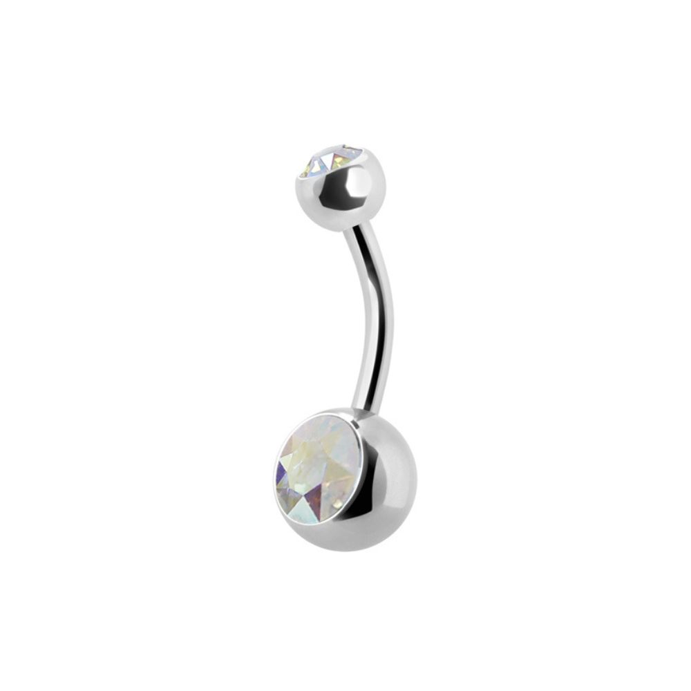 Navelpiercing - 1,6 mm - titan - Dubbel regnbågsskimrande kristall