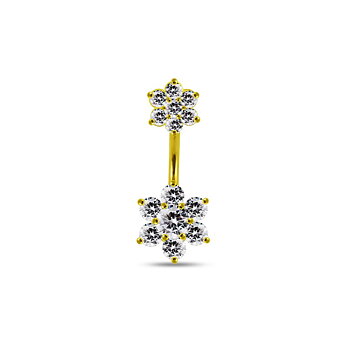 Navelpiercing - dubbla blommor med kristaller - guldpläterad