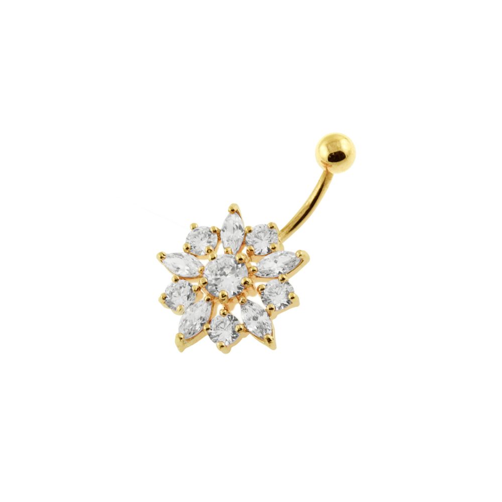 Navelpiercing - solblomma med guldplätering