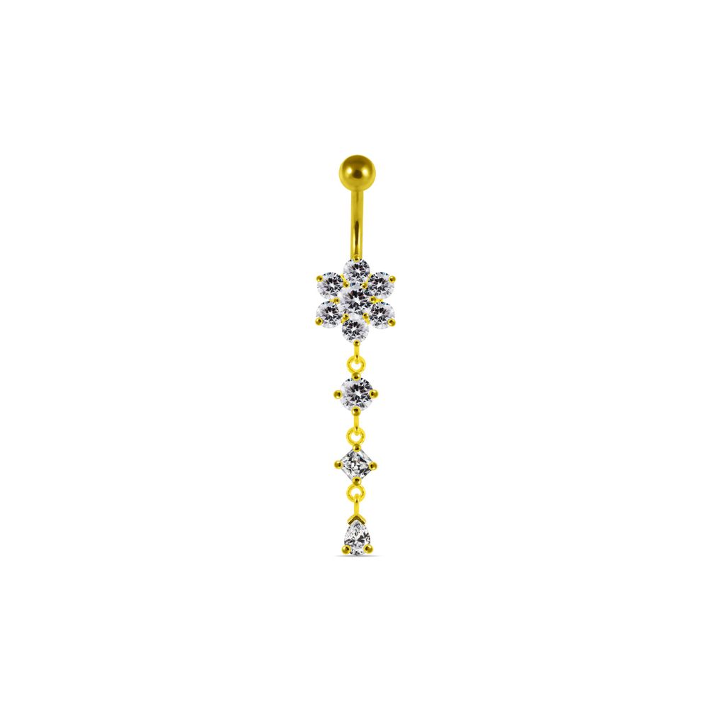 Navelpiercing med blomma och hänge - 18k guldpläterad