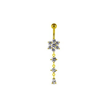 Navelpiercing med blomma och hänge - 18k guldpläterad