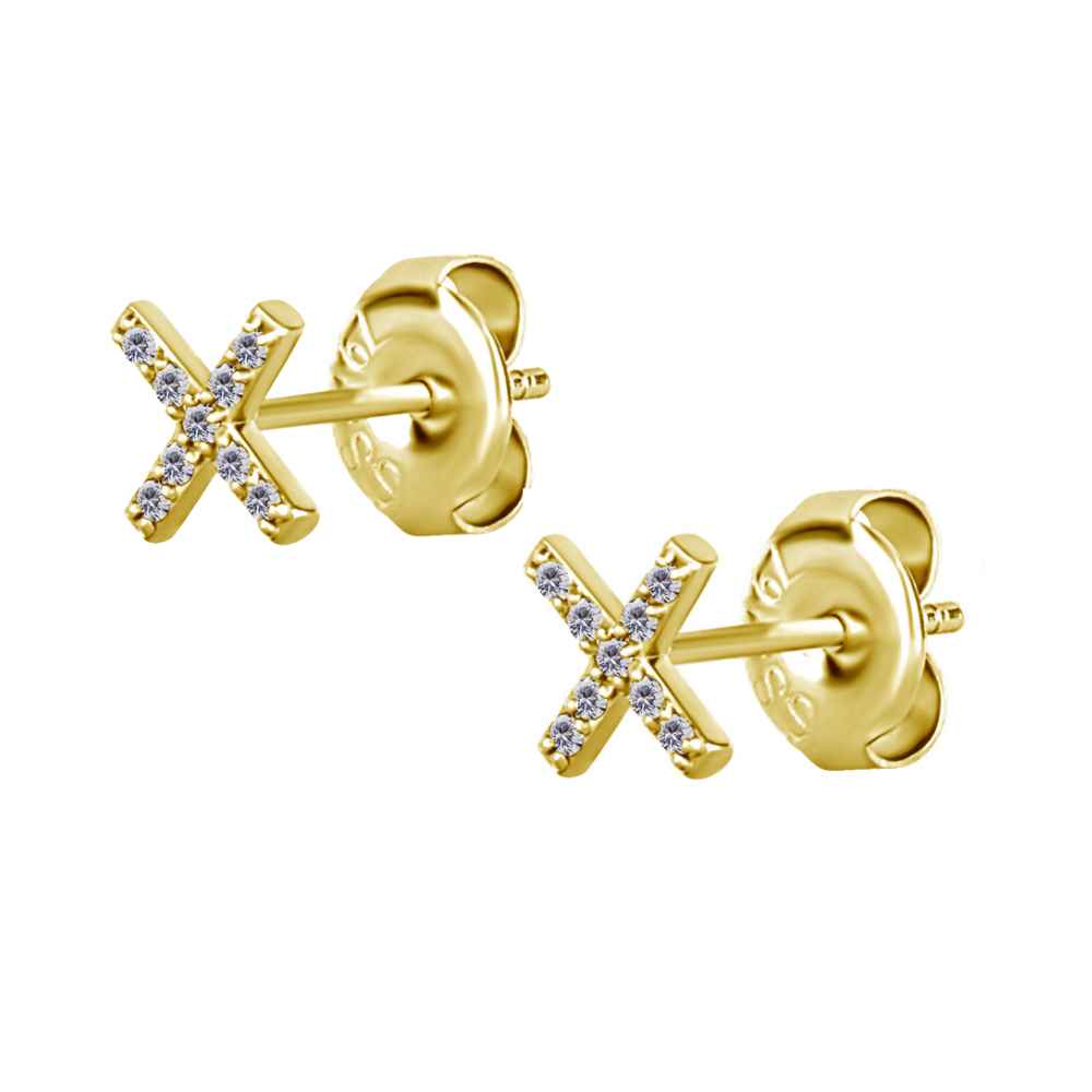 Örhänge X med kristaller- 18K guld PVD