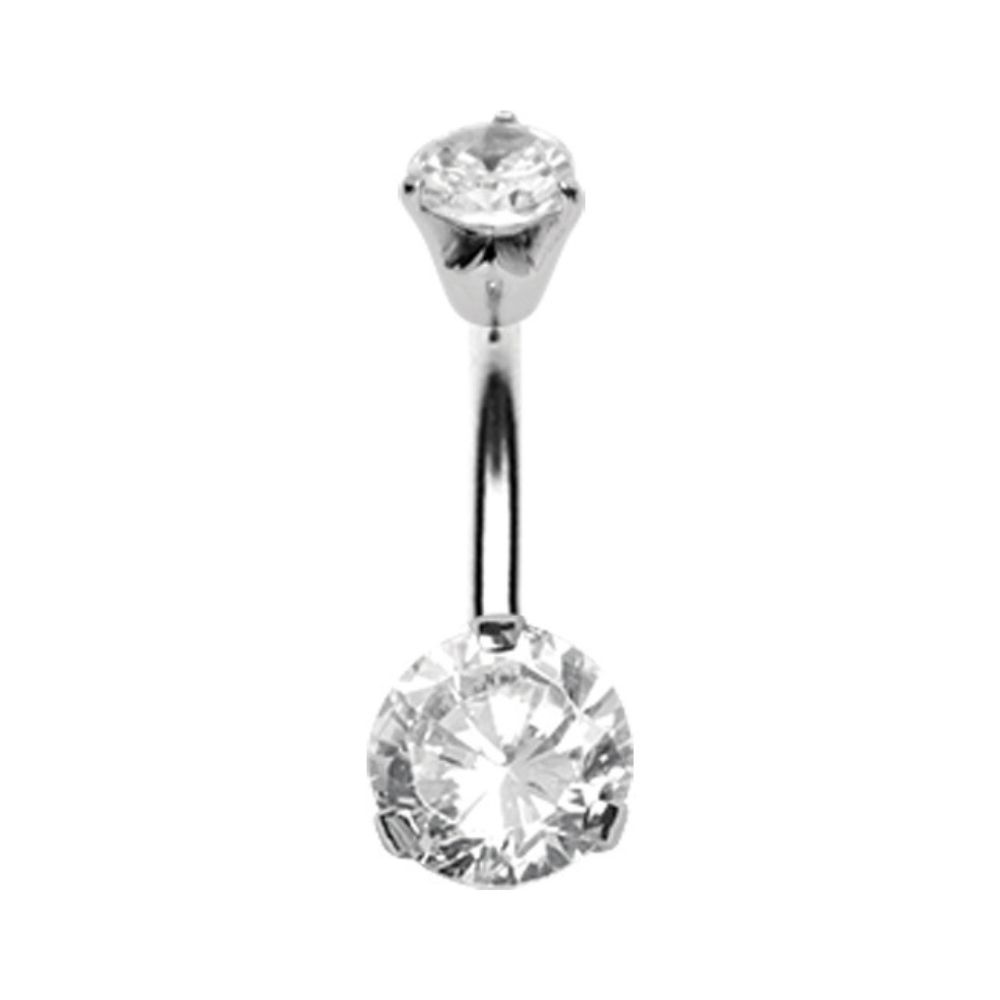 Navelpiercing - diamantfattade vita  kristaller - 316L stål (6x4 mm)