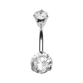Navelpiercing - diamantfattade vita  kristaller - 316L stål (8x5 mm)