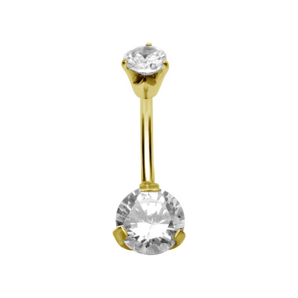 Navelpiercing - diamantfattade vita  kristaller - 18K Guld PVD (kristallstorlek 6 x 5 mm)
