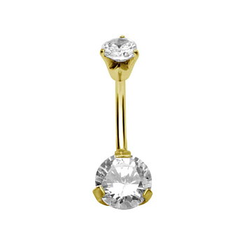 Navelpiercing - diamantfattade vita  kristaller - 18K Guld PVD (kristallstorlek 6 x 5 mm)